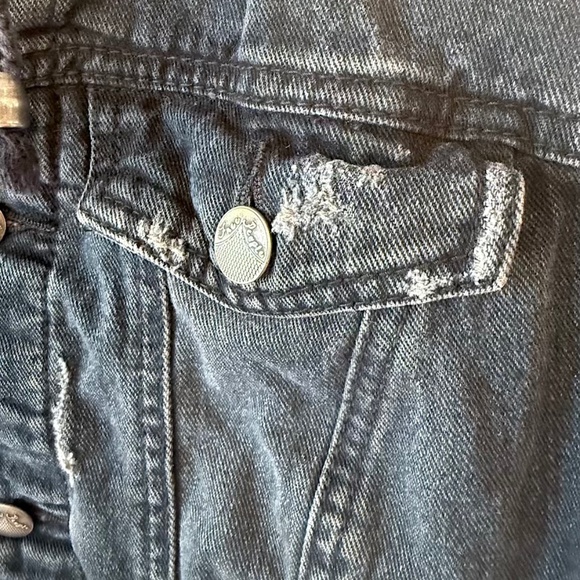 FP Distressed Denim Hooded Jacket with Knit Sleeves - X-Small (EUC) - Picture 4 of 12